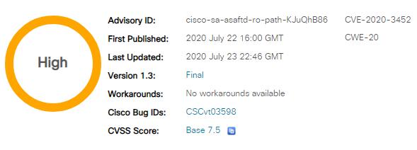 【漏洞发布】Cisco ASA/FTD设备任意文件读取漏洞